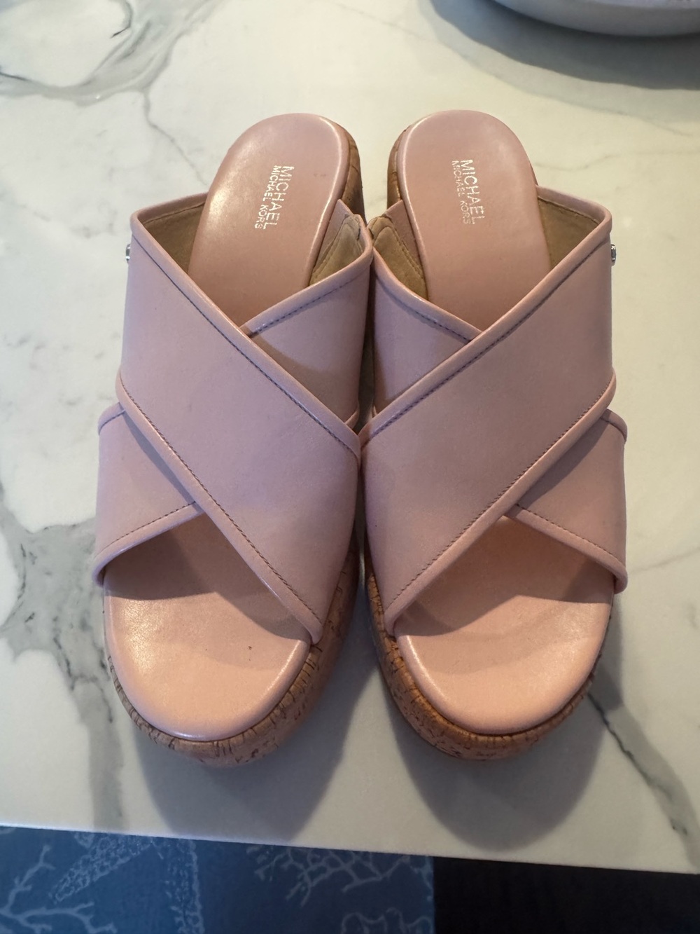 MICHAEL Michael Kors Blush Crisscross Cork Wedge Mules